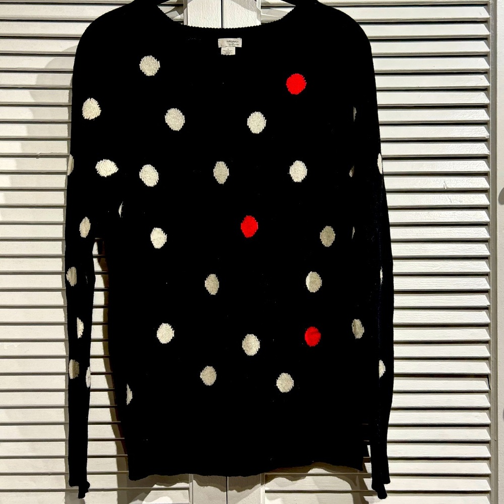 Used Halogen Cashemere Sweater. Black with polka dots